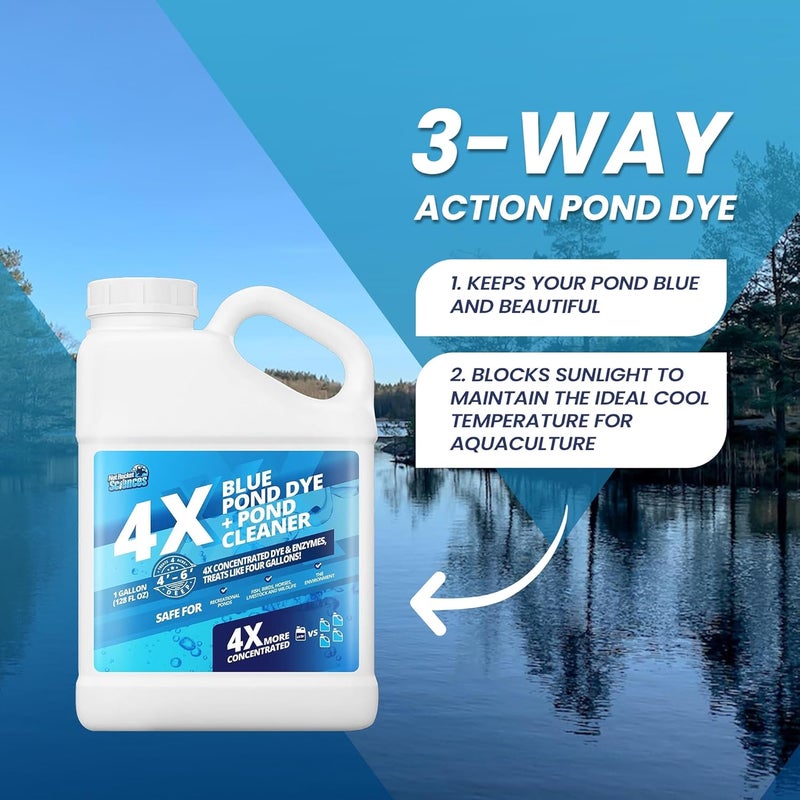 Not Rocket Sciences 1 Gallon 4X Blue Pond Dye + Pond Cleaner, Blue Dye for Ponds and Lakes, 2-in-1 Lake Colorant + Enzymes, Makes Murky Water Clean & Beautiful, Keeps The Water Cool, Clear, and Ideal for Fish & Wildlife - Image 4